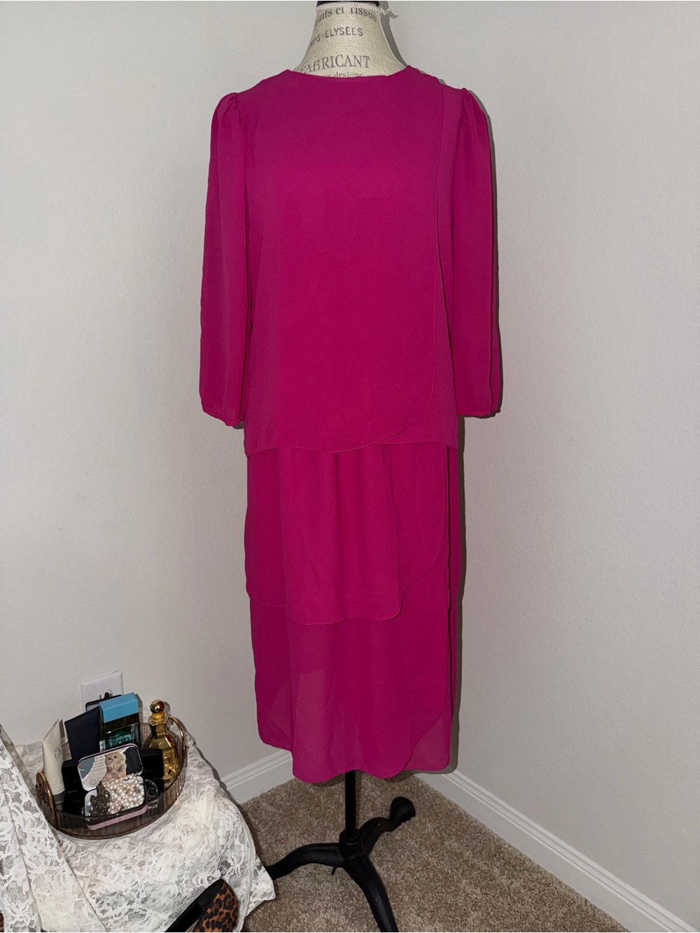 Leslie Fay Fuchsia Layered Midi Dress